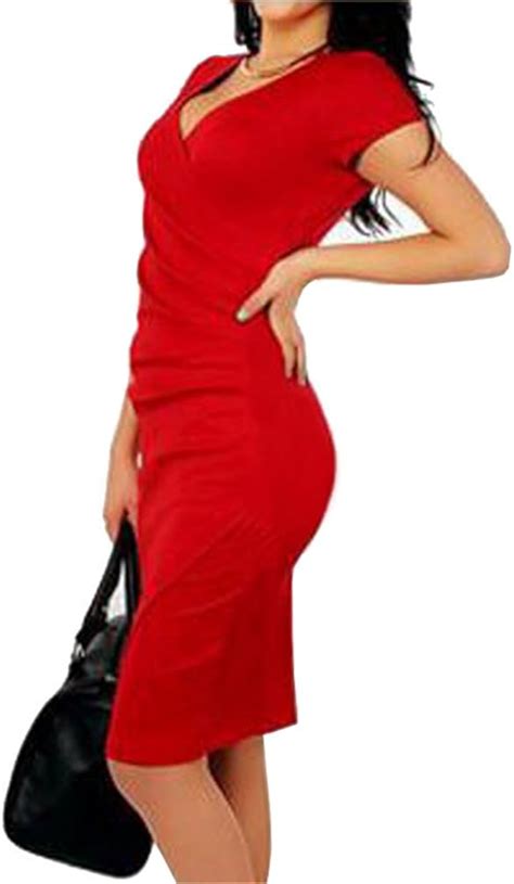 Damen Sexy Bleistiftkleid V Ausschnitt Bodycon Mantel R Schen Besetzt