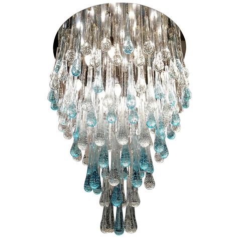 Franco Luce Mid Century Modern Crystal Murano Glass Chandelier Gocce