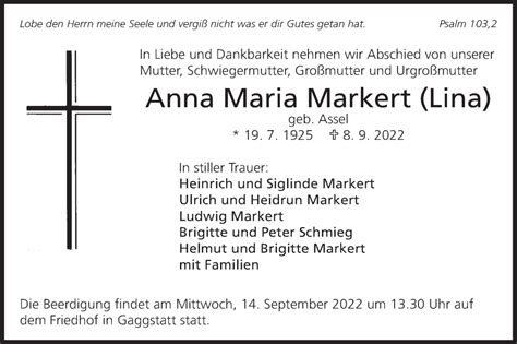 Traueranzeigen Von Anna Maria Markert S Dwest Presse Trauer