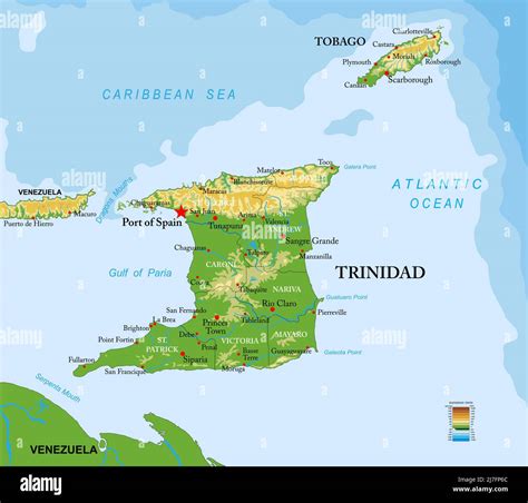 Highly Detailed Physical Map Of Trinidad And Tobago Islandsin Vector Formatwith All The Relief