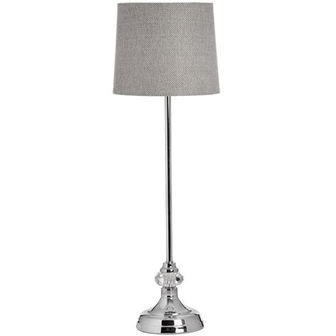 Chrome Table Lamp Grey Shade Silver Metal Glass Base Living Room Home Lighting Tall Table