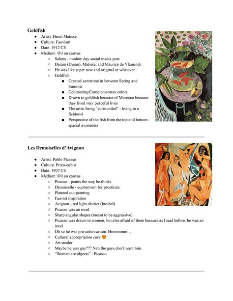 Ap Art History Notes 2 3 2023 Goldfish Artist Henri Matisse