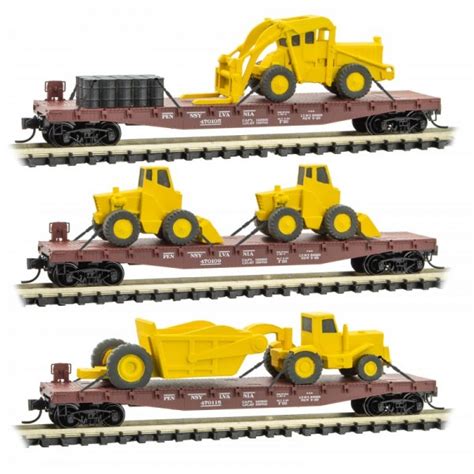 Flat Cars w/Construction Loads - Pennsylvania Railroad (3pk) - N Scale ...