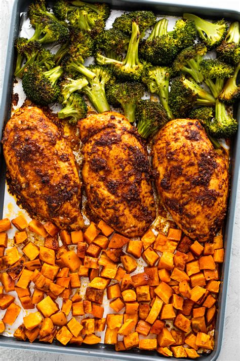 Sheet Pan Roasted Chicken Sweet Potatoes Broccoli Meal Prep