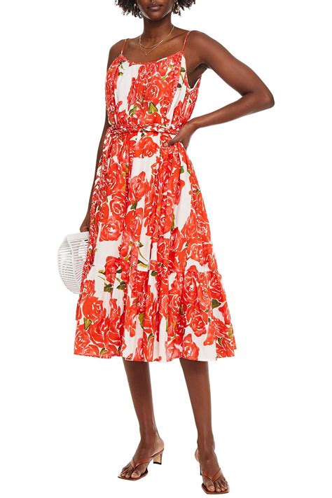 Rhode Lea Belted Gathered Floral Print Cotton Midi Dress The Outnet