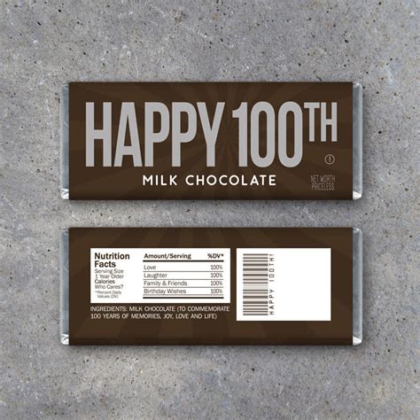 Happy 100th Candy Bar Wrappers Printable Instant Download Happy 100th Birthday Hershey S