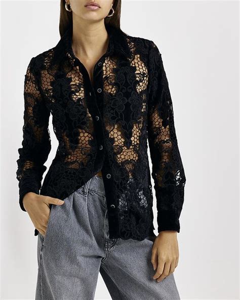 River Island Long Sleeve Lace Blouse In Black Lyst Uk