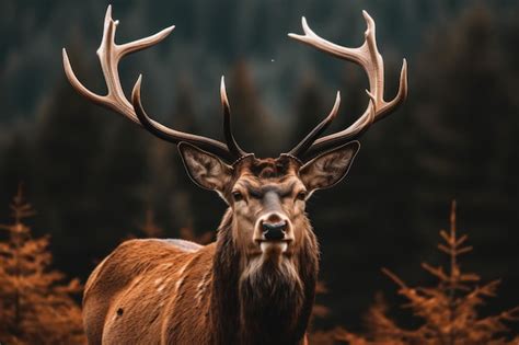 Premium Photo | A deer with big horns stands in a forest.