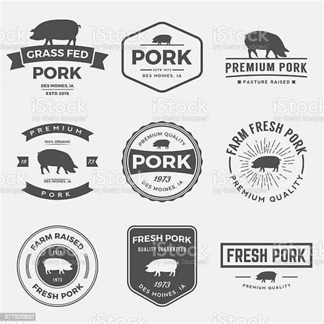 Vector Set Of Premium Pork Labels Badges And Design Elements向量圖形及更多豬圖片