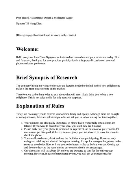 Peer Graded Assignment Design A Moderator Guide Welcome Hello