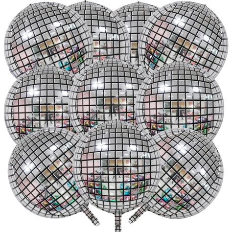 5Pcs 22 Inch Metallic Disco Silver Mylar Balloons Disco Ball Balloons