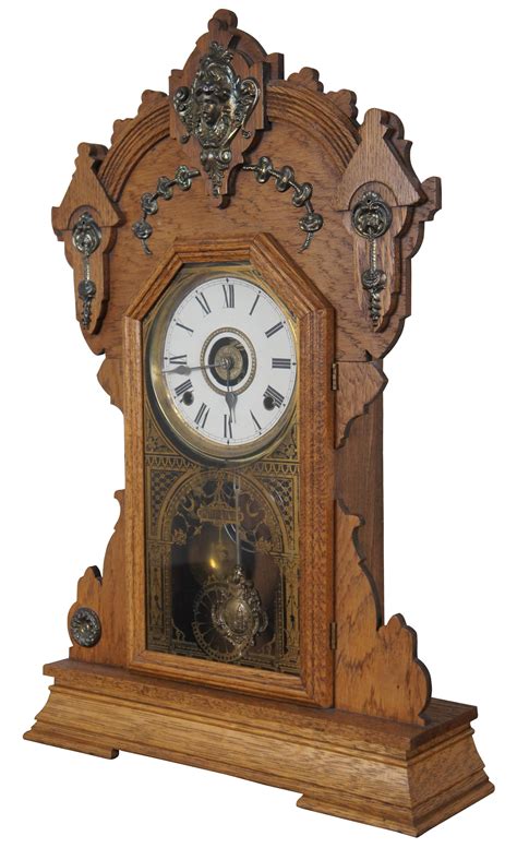 Antique Victorian Seth Thomas Quartersawn Oak Mantel Clock Ormolu At