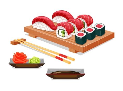 Asianfood Satz Von Sushi Rollen Guanas Und Nigiri Auf Einem Holzteller