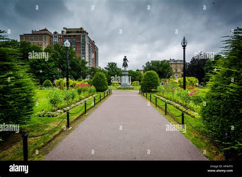 Walkway And Gardens At The Public Garden In Boston Massachusetts Stock