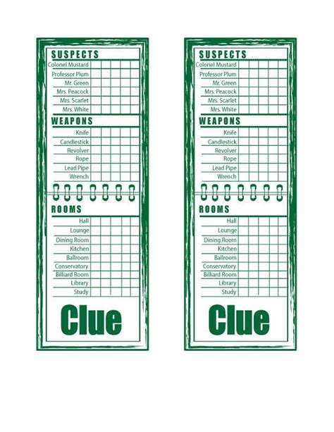 Printable Clue Score Sheet