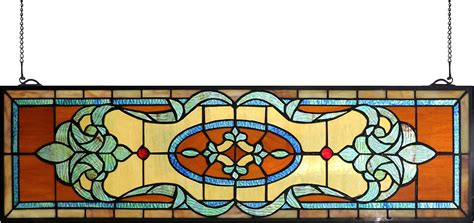 Yolic 32 Inch Width Horizontal Stained Glass Window Hangings Tiffany Glass Window Panel 9 Inch