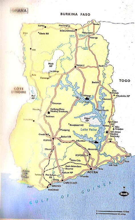 Detailed Road Map Of Ghana Ghana Detailed Road Map