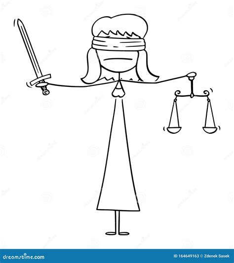 Vector Cartoon Illustration Of Madam Or Lady Justice Blindfolded Woman