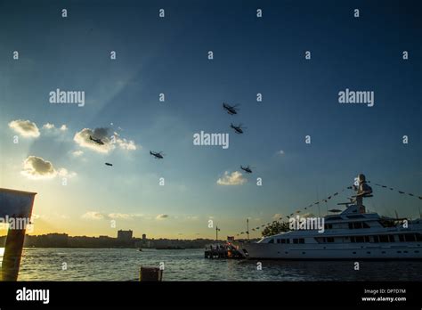 Sunset At Pier 61 Nyc Nypd Helicopters Fly By On The 4th Of July