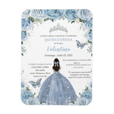 Invitación Quinceañera Blue Floral Butterflies Silver Tiara Zazzle