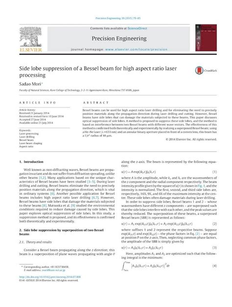 Pdf Side Lobe Suppression Of A Bessel Beam For High Aspect Ratio