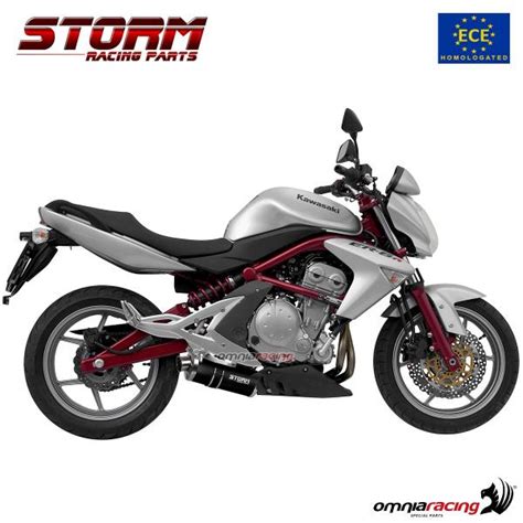 Homologated Storm Oval Black Steel Exhaust For Kawasaki Er6n F