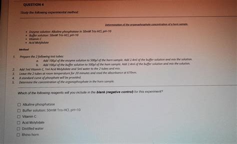 Solved Question Study The Following Experimental Method Chegg