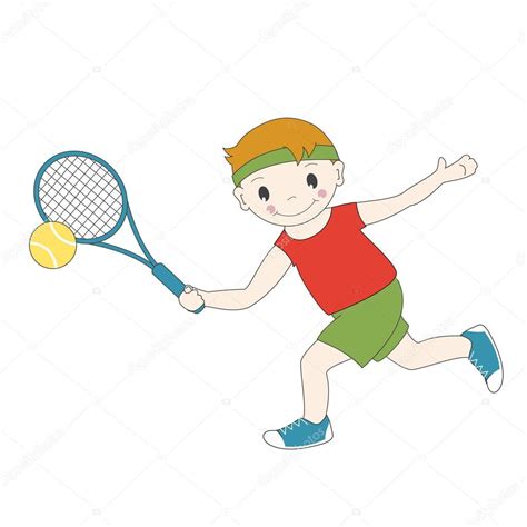 Niño De Dibujos Animados Jugando Tenis — Vector De Stock © Sivanova