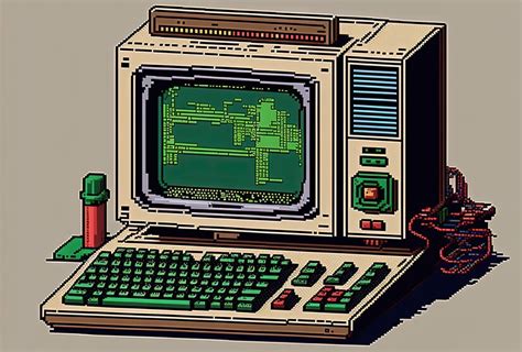 Premium Photo Pixel Art Old Computer With Landscape Wallpaper