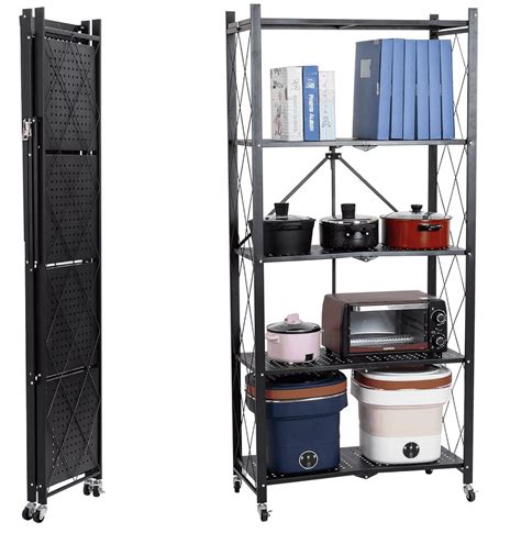 Simpli Furnished 5 Tier Foldable Storage Shelves With Wheels Folding