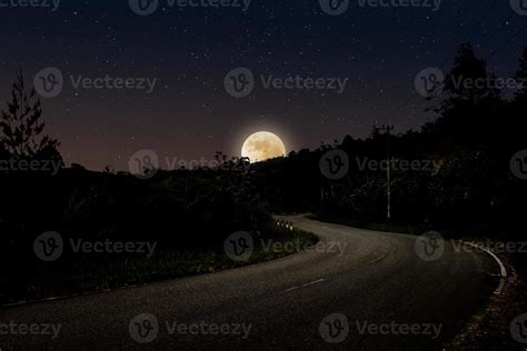 Night landscape with empty highway in forest 12736102 Stock Photo at Vecteezy