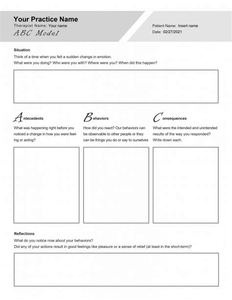 CBT ABC Model Worksheet Editable Fillable Printable PDF