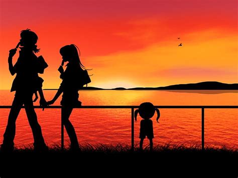 Hd Wallpaper Island Anime Sunset Anime Girls Holding Hands