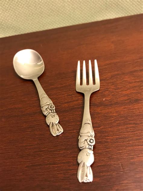 Peter Rabbit Baby Spoon And Fork Set Oneida Community Bunny Set