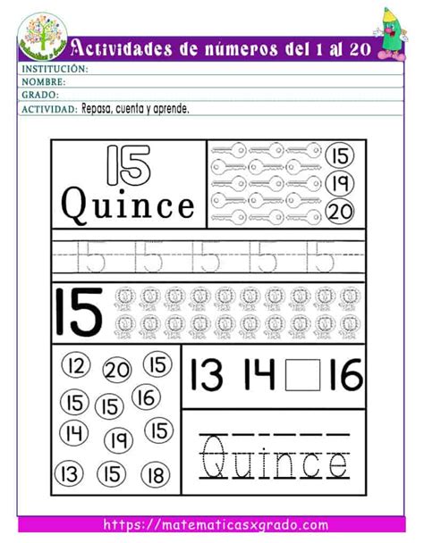 Actividades De Conteo Con Números Del 1 Al 20 Para Preescolar