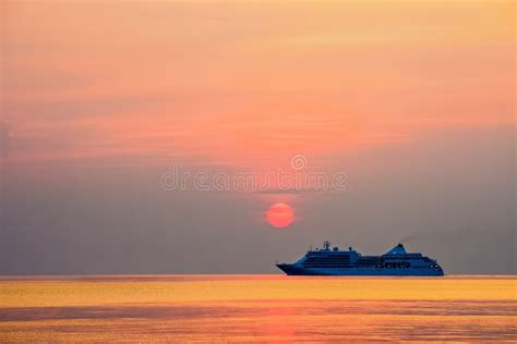 Travel By Cruises Ship In The Ocean At Sunset Stock Photo Image Of