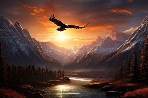 Eagle Flying in the Mountains. 3d Render Illustration, AI Generated ...