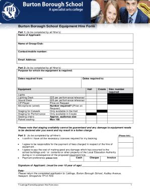 Fillable Online Burton Borough School Lettings Application Form Fax