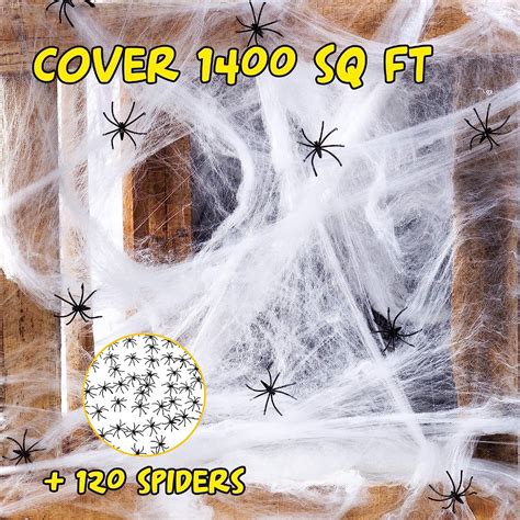 Hoojo 1400 Sqft Spider Webs Halloween Decorations With 120