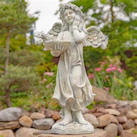 39" Tall Magnesium Angel Statue with Birdbath "Jazmin"