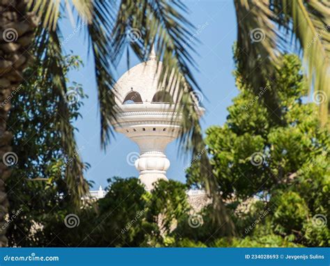 View To The Riyam Park Monument Dome Through The Palm Leaves Muscat