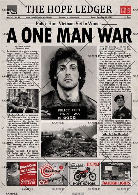 First Blood Rambo Newspaper Poster Print – CultClippings