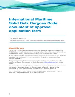 Fillable Online Maritimenz Govt Application For Document Of Approval