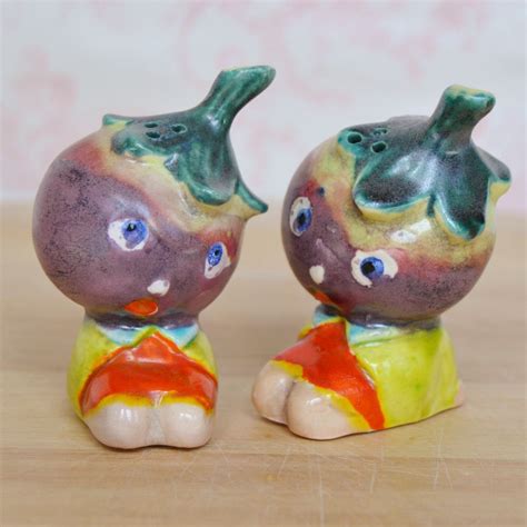 Vintage Eggplant Head Salt And Pepper By Rabbitheartdesigns