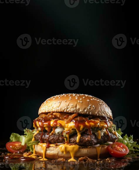 an amazing delicious cheese burger in black backgound, Generative AI ...