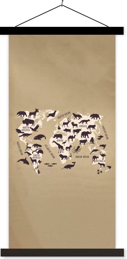 D Coration Murale Carte Du Wereldkaart Animaux Marron Affiche