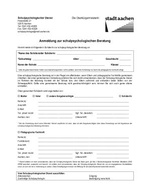 Ausfüllbar Online Schulpsychologischer Dienst der Stadt Aachen Fax