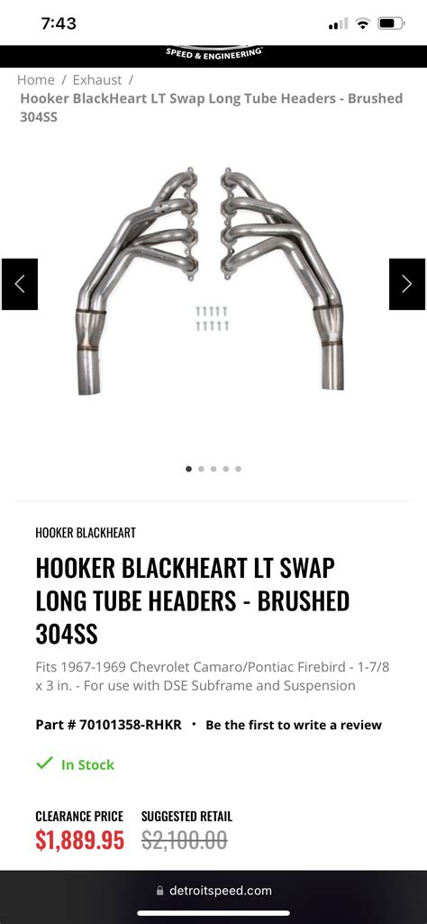 Hooker Blackheart Lt Swap Long Tube Headers Brushed Ss Team