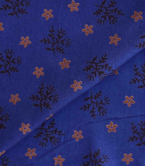 Satin Blue Cotton Flower Print Fabric FC OA442 Dinesh Exports