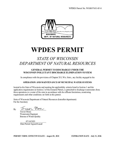 Fillable Online Dnr Wisconsin Draft Wpdes Permit No Wi B